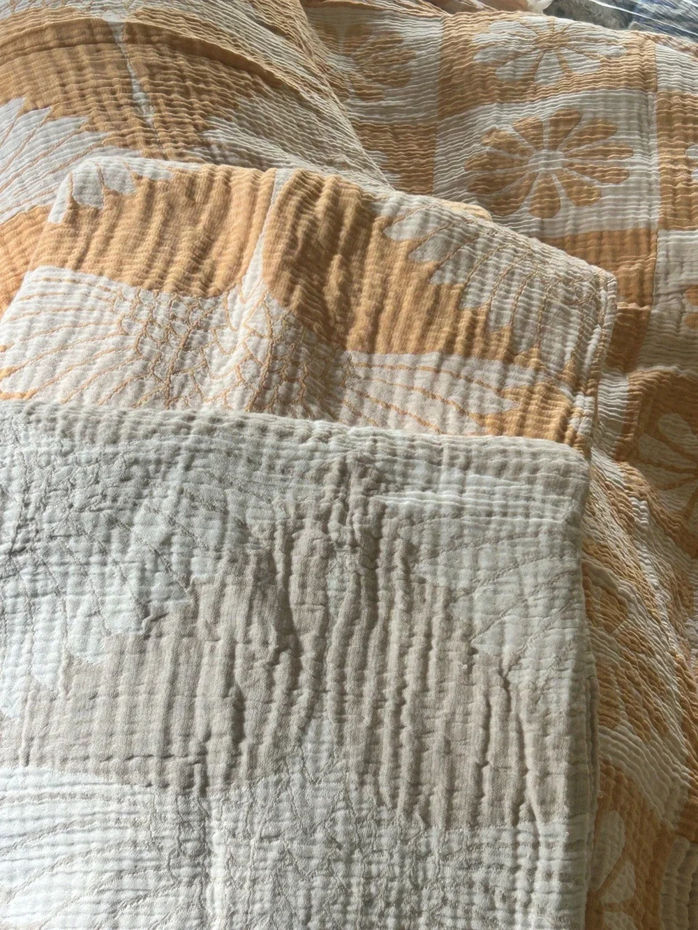 Woven + Quilted Cotton Throw Blanket Indoor Outdoor 55 x 77 Yellow Orange NEW